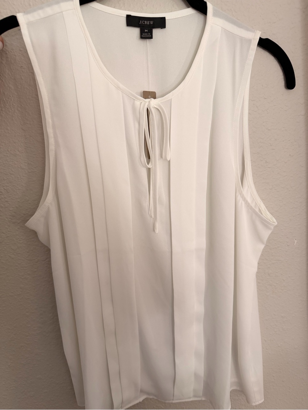 J. Crew White Sleeveless Pleated Tie-Neck Blouse